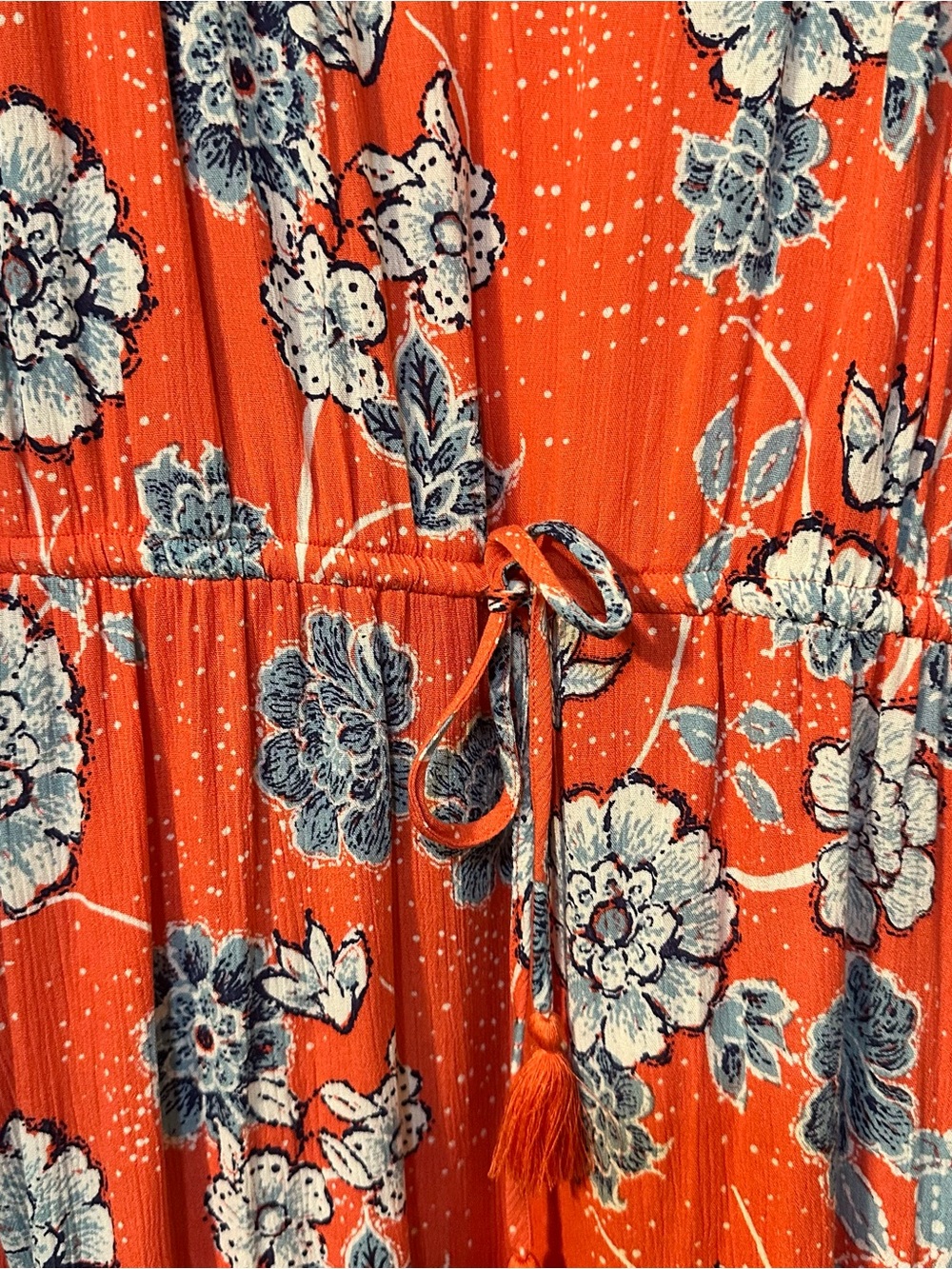 Sonoma Orange Floral V-Neck Midi Dress with Drawstring - Picture 3 of 5